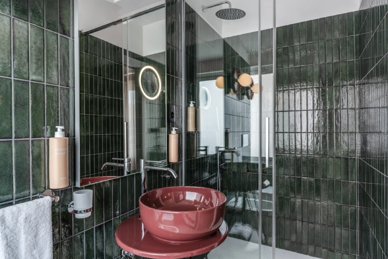 Glass shower and designer sink in Deluxe bathroom near Palazzo Barberini in the heart of Rome - Barberini 16, BZAR hotels in Rome